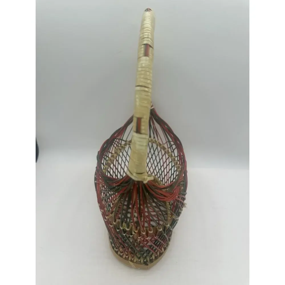 Vintage Folk Art Wicker Christmas Basket, Vintage Christmas Decor, Kitschy